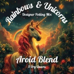 Rainbows and Unicorns tropical houseplant potting mix front view of packaging