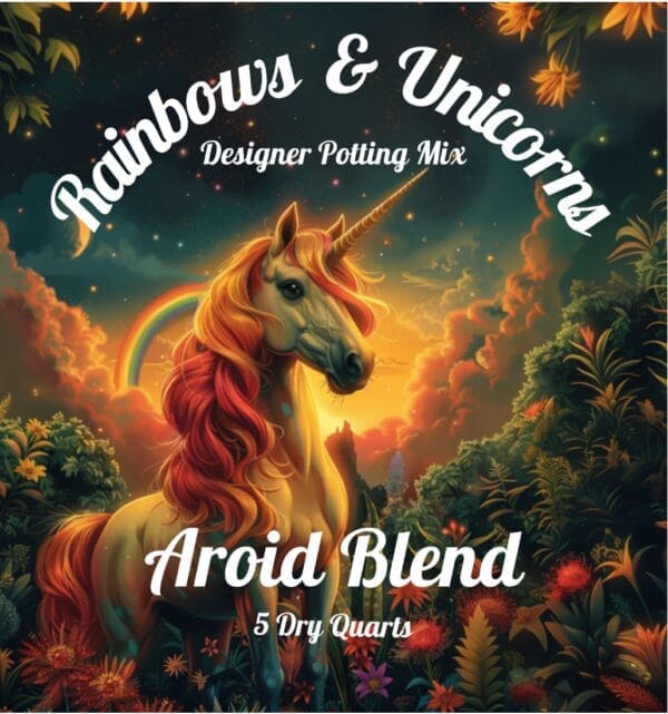 Rainbows and Unicorns tropical houseplant potting mix front view of packaging