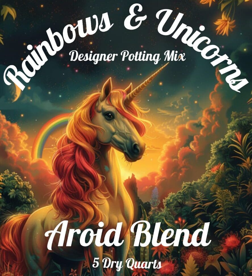 Rainbows and Unicorns tropical houseplant potting mix front view of packaging